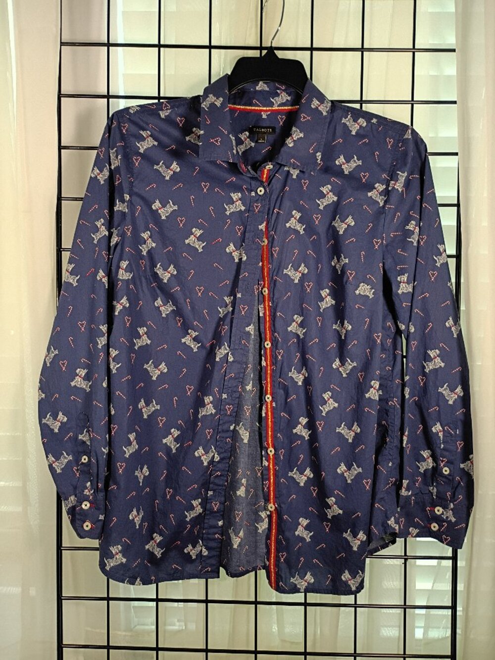 Talbots Long Sleeve Scottie Dog Christmas Holiday Shirt Size L